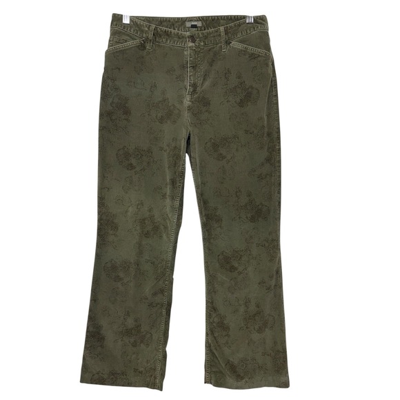 J. Jill Pants - J. Jill Womens Olive Green Floral Corduroy Stretch Straight Leg Pants‎ Size 8
